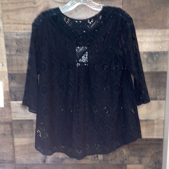 Anthropologie Fleur Wood Black Lace Top with 3/4 Sleeves, NWT - Picture 8 of 10